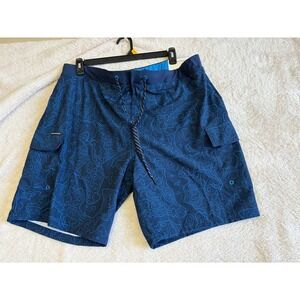 ZeroXposur Mens Swim Trunks Navy Blue Topographic Map Cargo Board Shorts XXL NEW